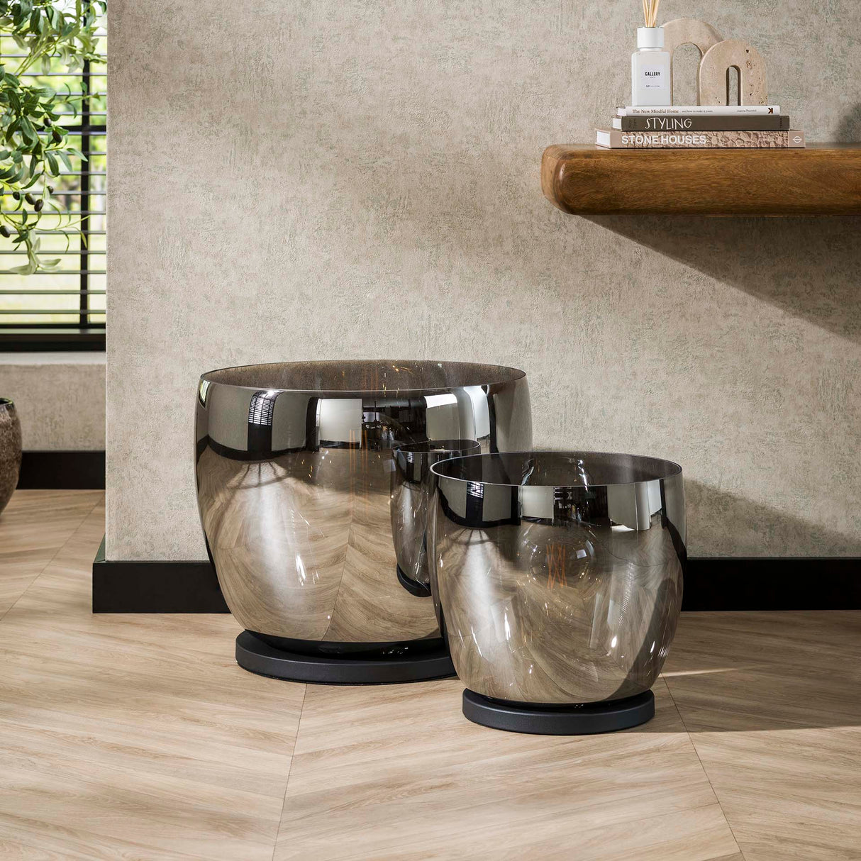 Lampadaire Dain UP XXL en verre chromé