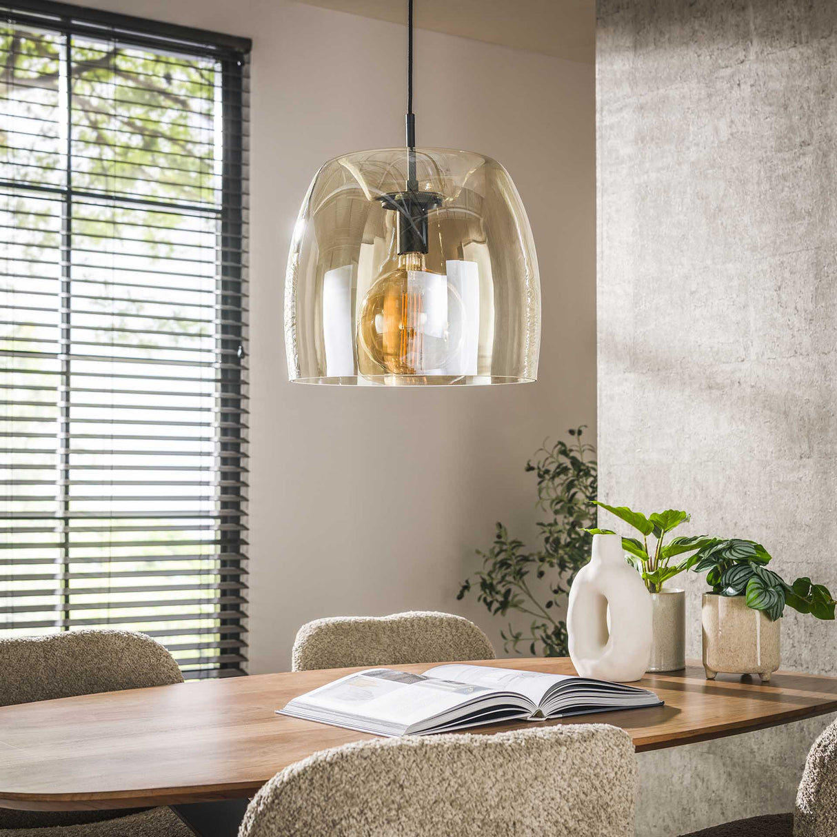 Hanglamp Dain 1-lichts Amberkleurig Glas