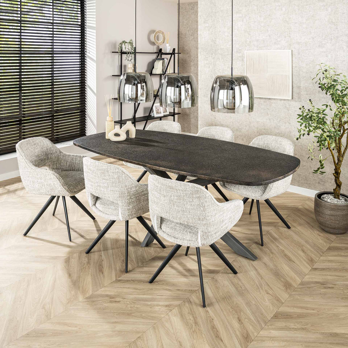 Suspension Dain 3 lumières en verre chromé