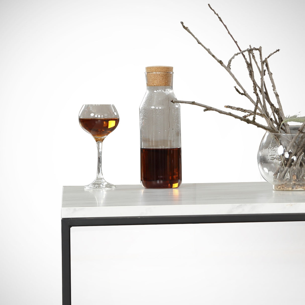 Table basse carrée 75x75 cm Pola - Aspect marbre blanc en mélamine