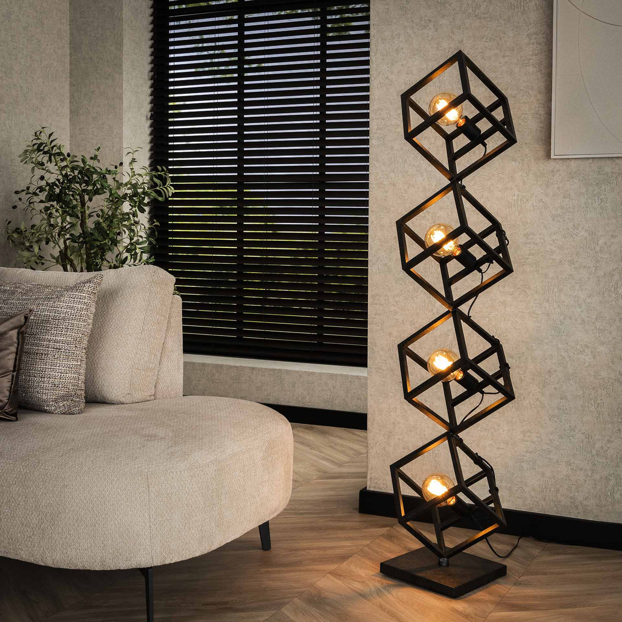 Lampadaire Drew 4 lumières cube noir