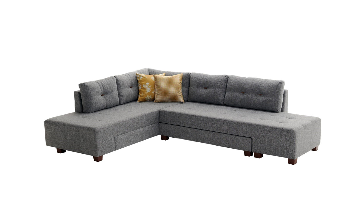 Canapé lit tissu gris - XL 280x206 cm - à roulettes - Gauche - Manama