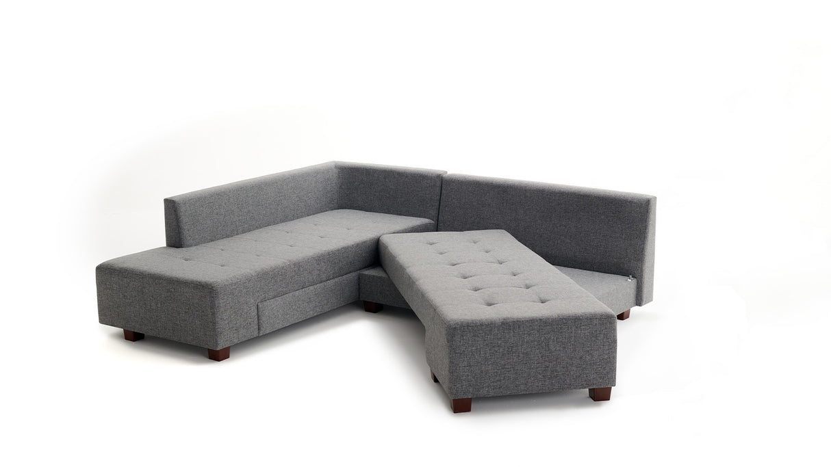 Canapé lit tissu gris - XL 280x206 cm - à roulettes - Gauche - Manama
