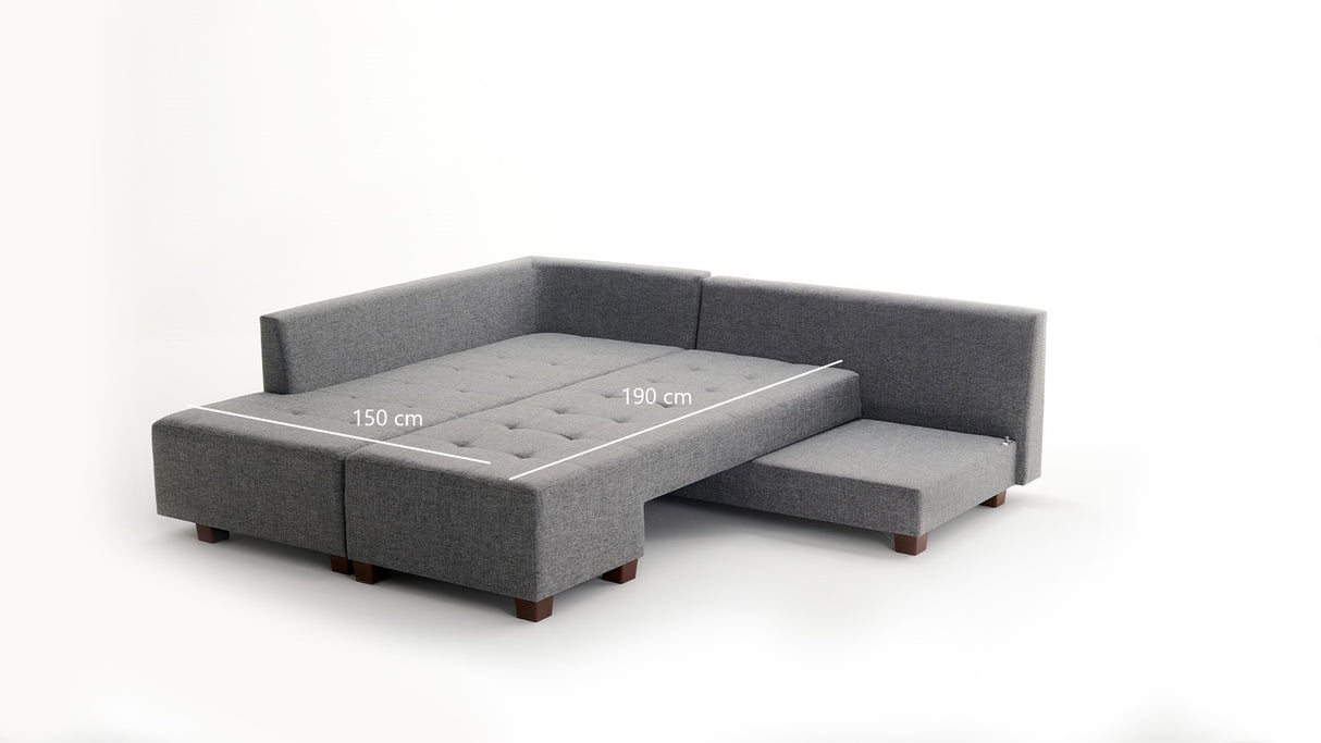Canapé lit tissu gris - XL 280x206 cm - à roulettes - Gauche - Manama