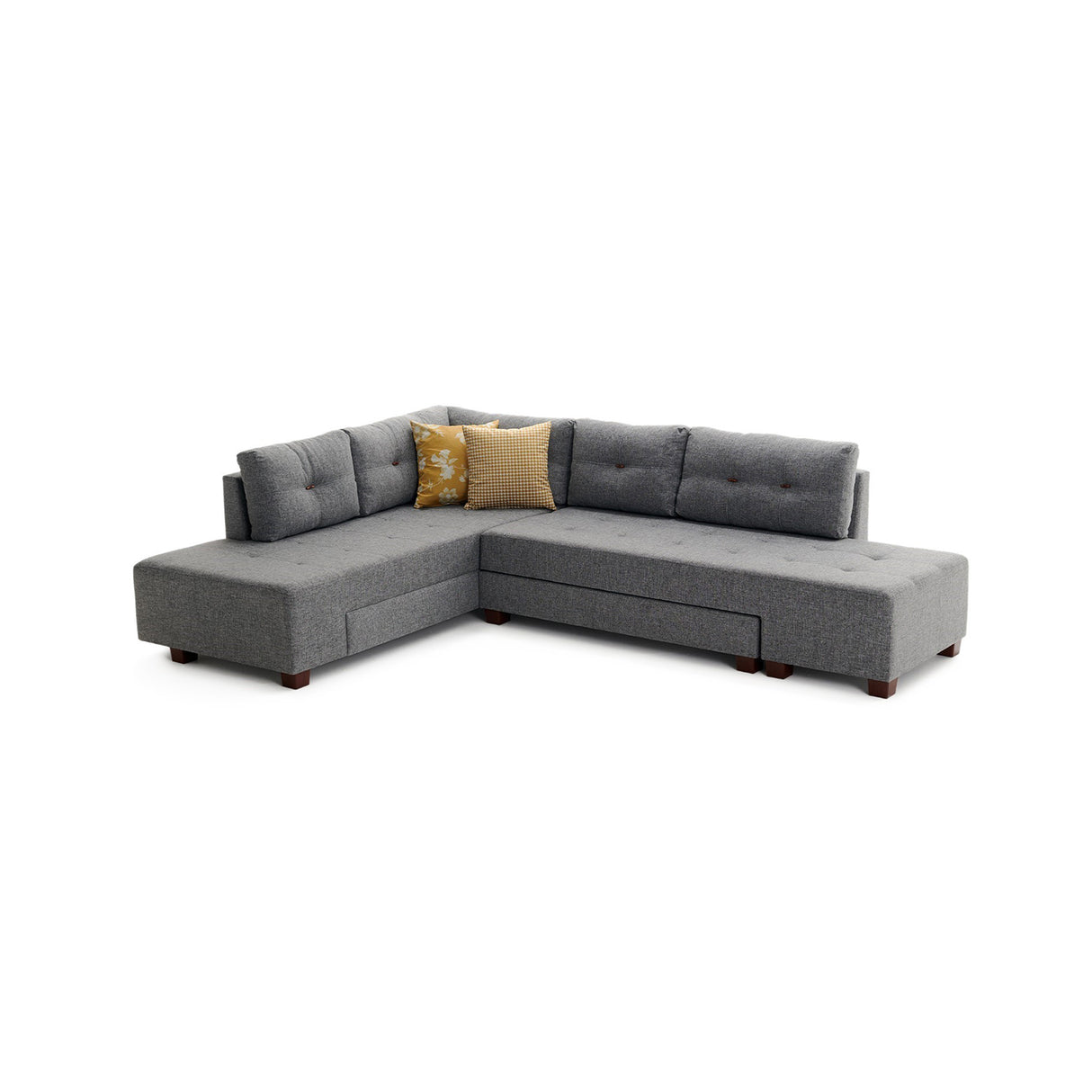 Canapé lit tissu gris - XL 280x206 cm - à roulettes - Gauche - Manama