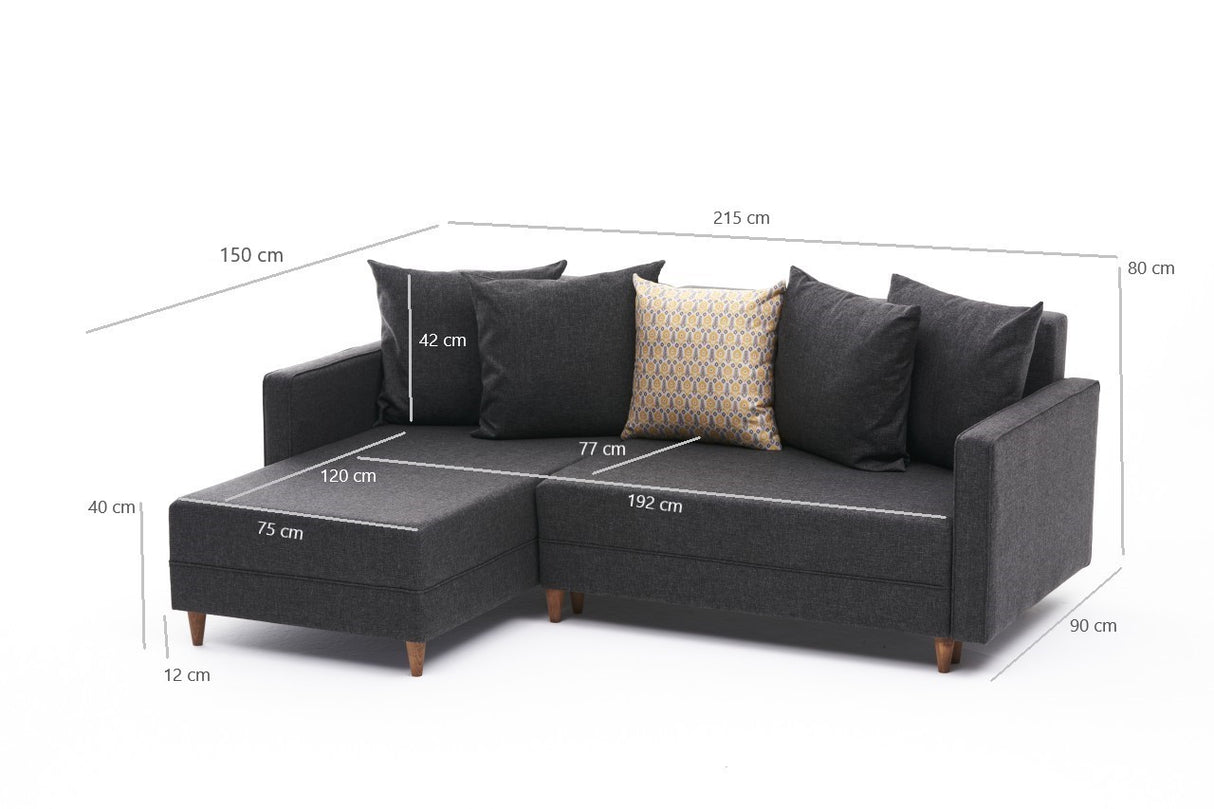 Banken - Slaapbank antraciet stof - hoekbank - compact 215 x 150 cm - Links - Aydam - Dimehouse