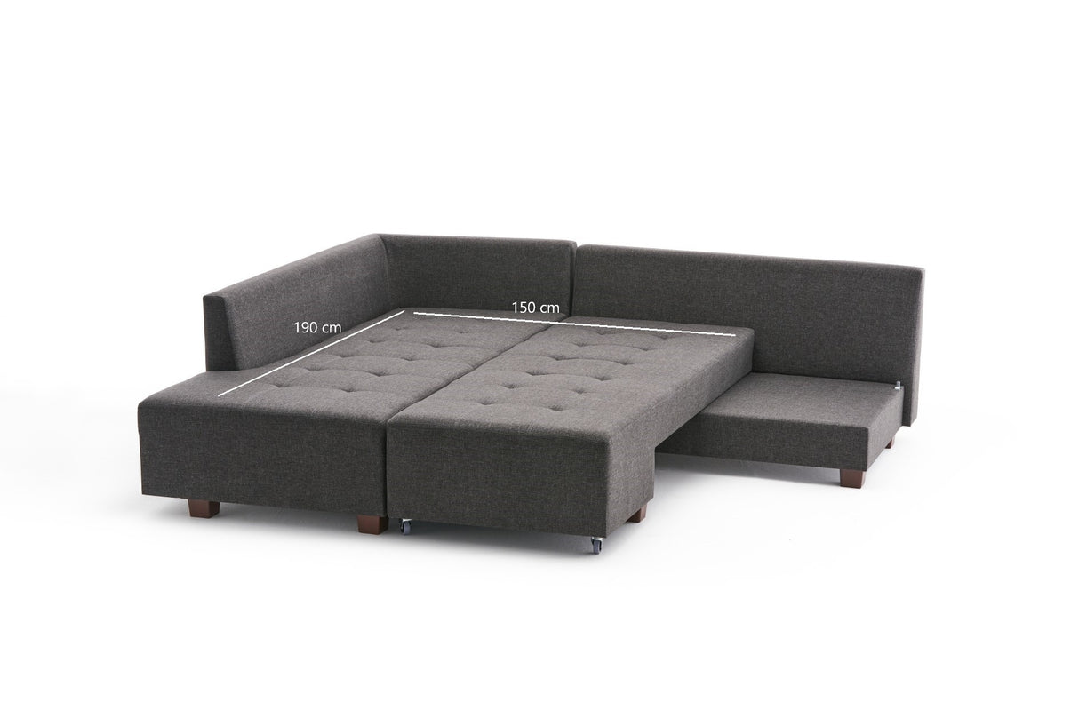 Canapé lit tissu anthracite - XL 280x206 cm - à roulettes - Gauche - Manama