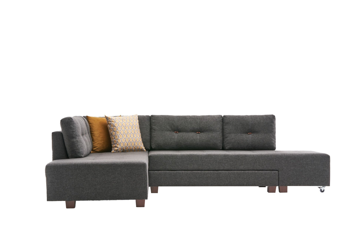 Canapé lit tissu anthracite - XL 280x206 cm - à roulettes - Gauche - Manama