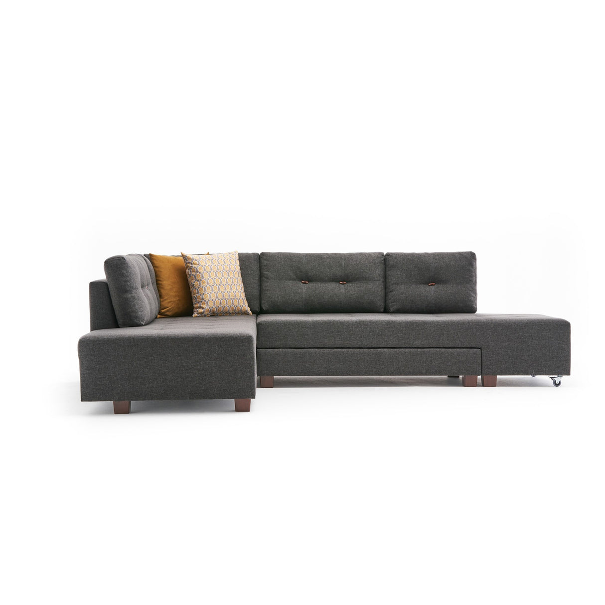 Canapé lit tissu anthracite - XL 280x206 cm - à roulettes - Gauche - Manama