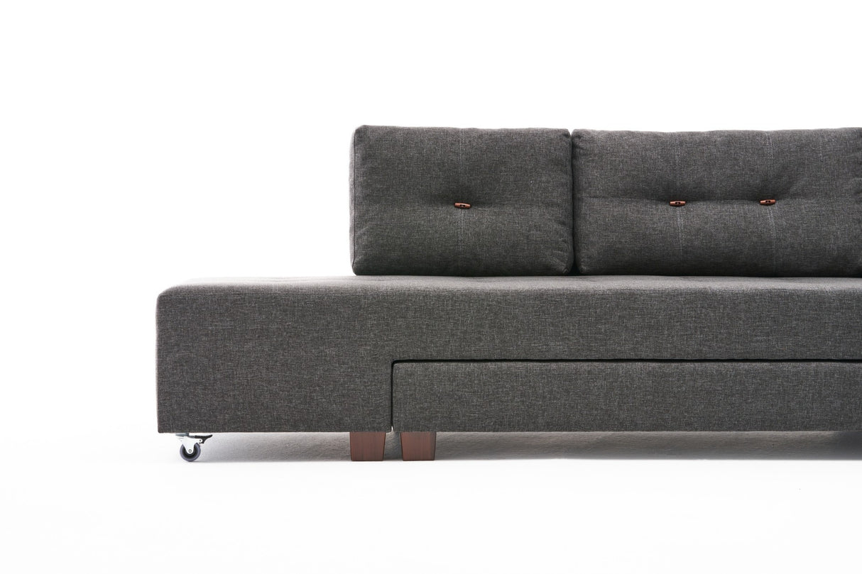 Canapé lit tissu anthracite - XL 280x206 cm - à roulettes - Gauche - Manama