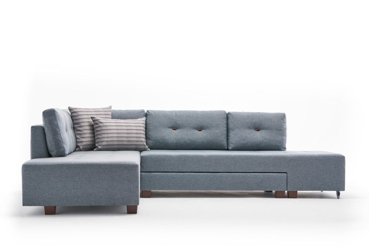 Canapé lit tissu bleu clair - XL 280x206 cm - à roulettes - Gauche - Manama