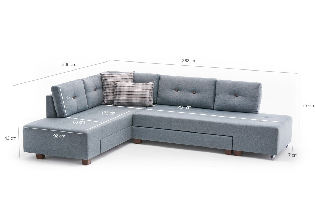 Canapé lit tissu bleu clair - XL 280x206 cm - à roulettes - Gauche - Manama