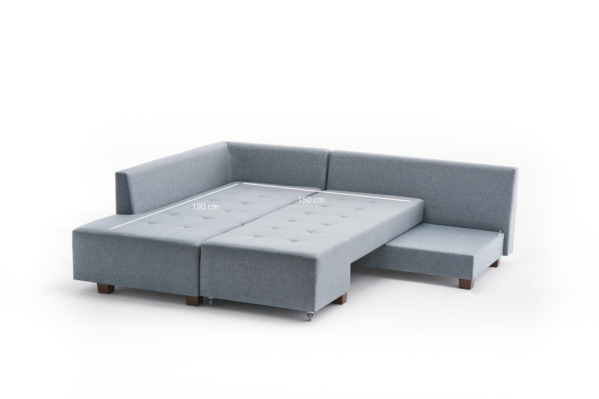 Canapé lit tissu bleu clair - XL 280x206 cm - à roulettes - Gauche - Manama