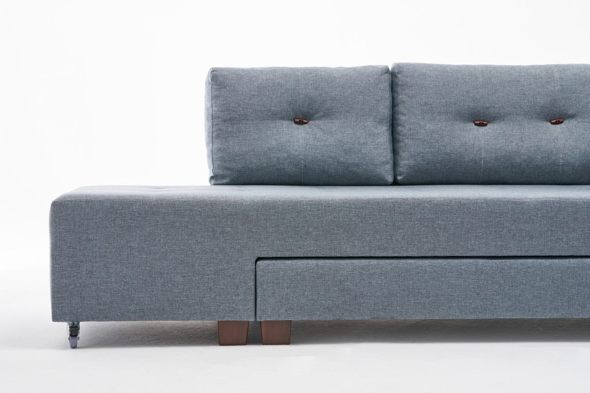 Canapé lit tissu bleu clair - XL 280x206 cm - à roulettes - Gauche - Manama