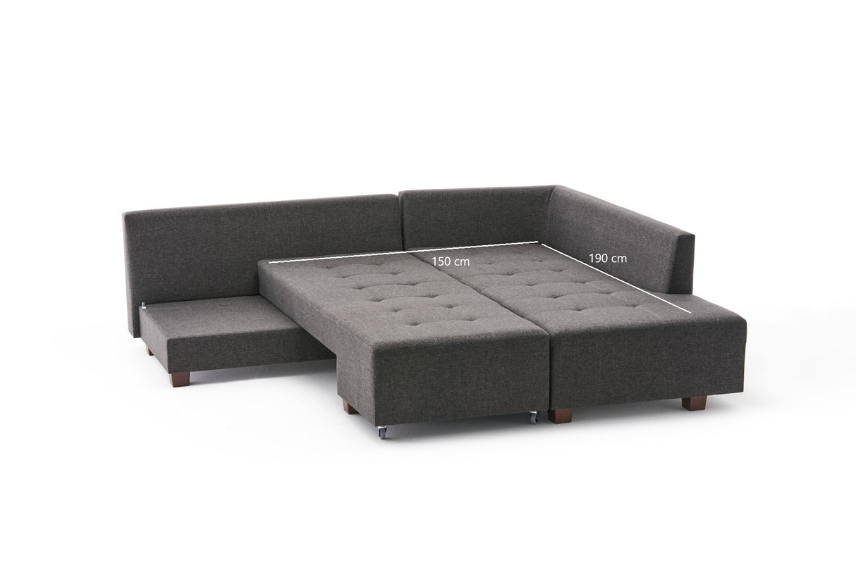 Canapé lit tissu anthracite - XL 280x206 cm - à roulettes - Droite - Manama