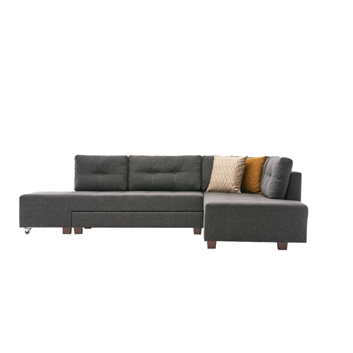 Canapé lit tissu anthracite - XL 280x206 cm - à roulettes - Droite - Manama