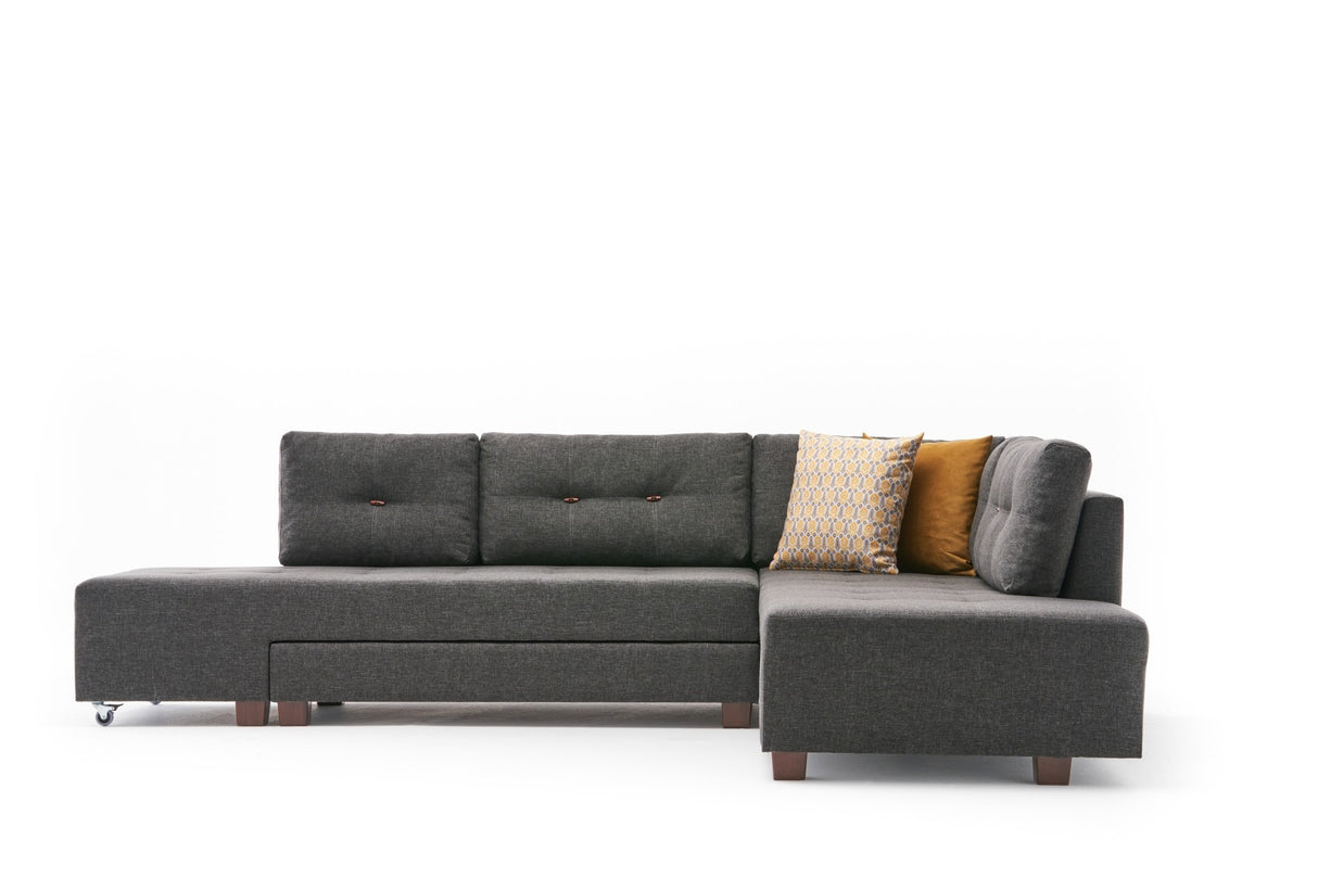 Canapé lit tissu anthracite - XL 280x206 cm - à roulettes - Droite - Manama