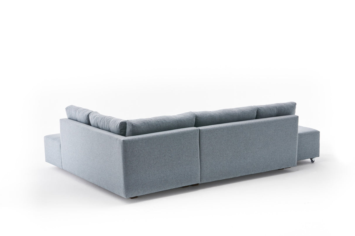 Canapé lit tissu bleu clair - XL 280x206 cm - à roulettes - Droite - Manama