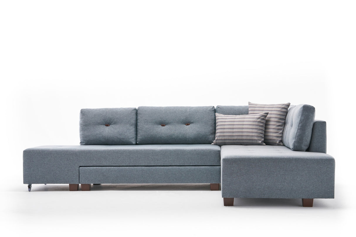 Canapé lit tissu bleu clair - XL 280x206 cm - à roulettes - Droite - Manama
