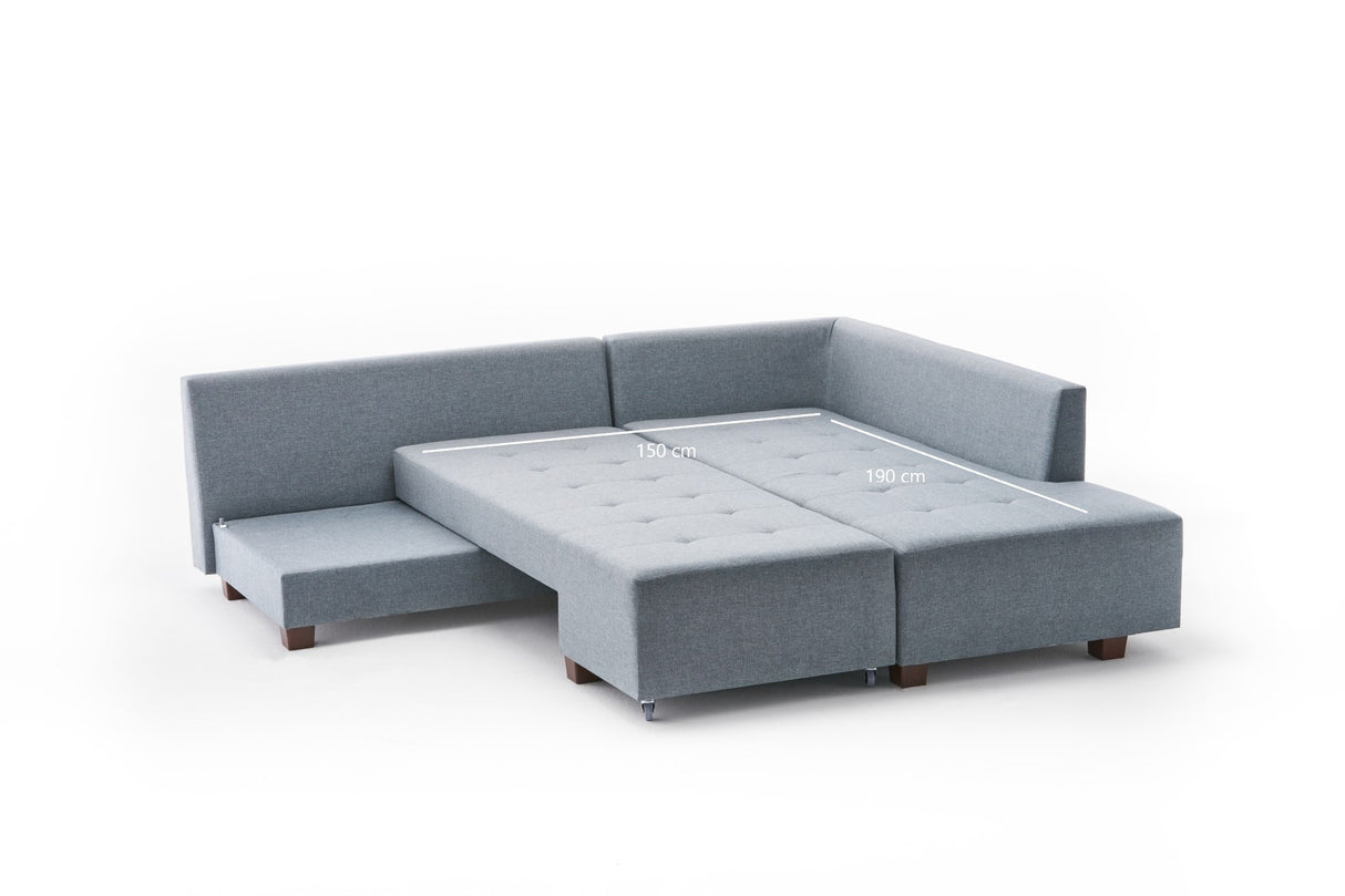 Canapé lit tissu bleu clair - XL 280x206 cm - à roulettes - Droite - Manama