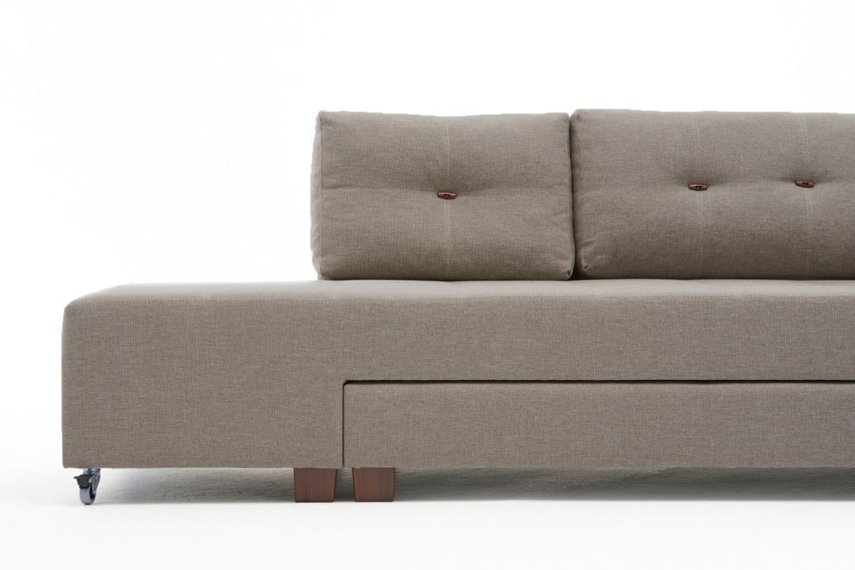 Canapé lit tissu taupe - XL 280x206 cm - à roulettes - Droite - Manama