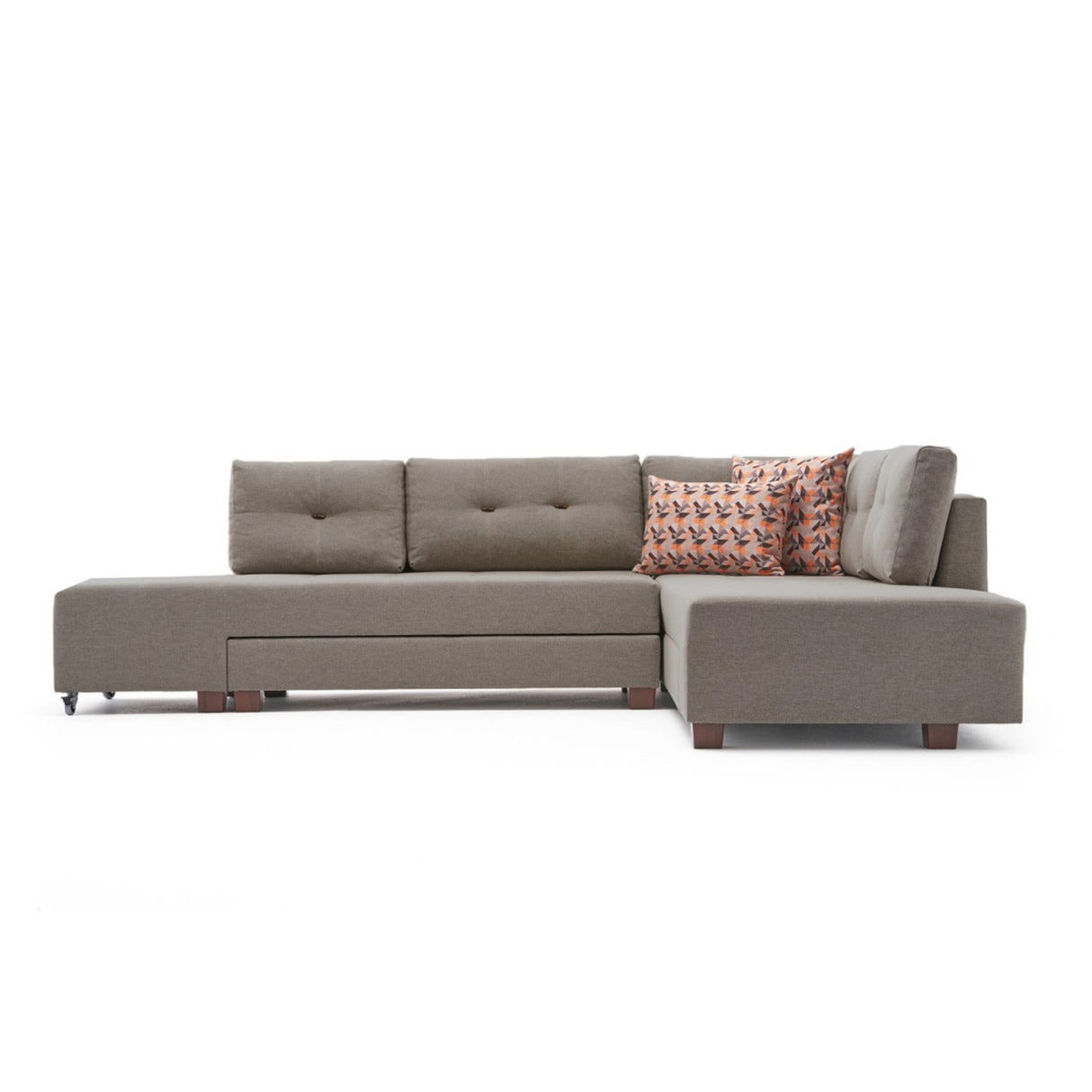 Canapé lit tissu taupe - XL 280x206 cm - à roulettes - Droite - Manama