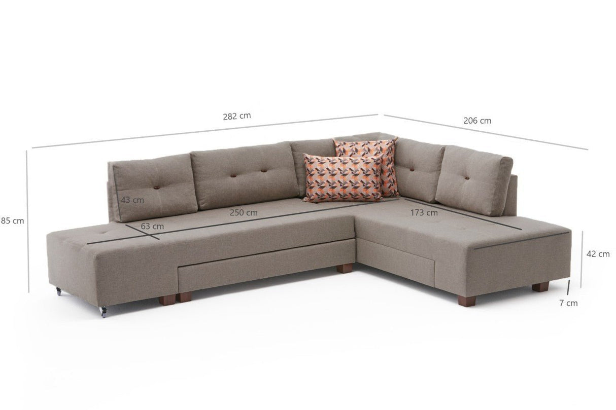 Canapé lit tissu taupe - XL 280x206 cm - à roulettes - Droite - Manama