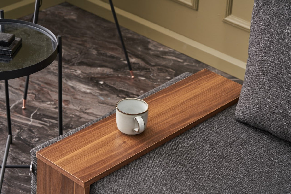 Moderne Fauteuil Antraciet Stof Fly - Rechts - Met Houten Tafeltje