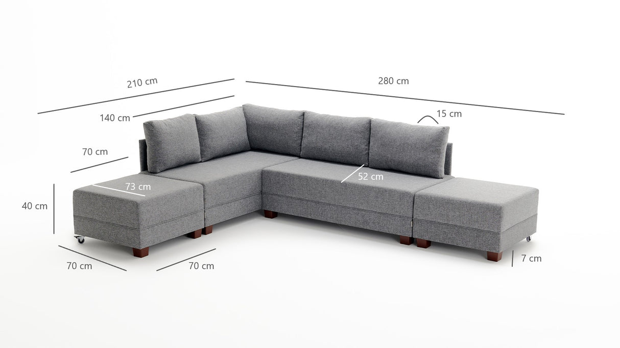 Banken - Slaapbank blauw stof - XXL 280 x 210 - Links - Fly - Dimehouse