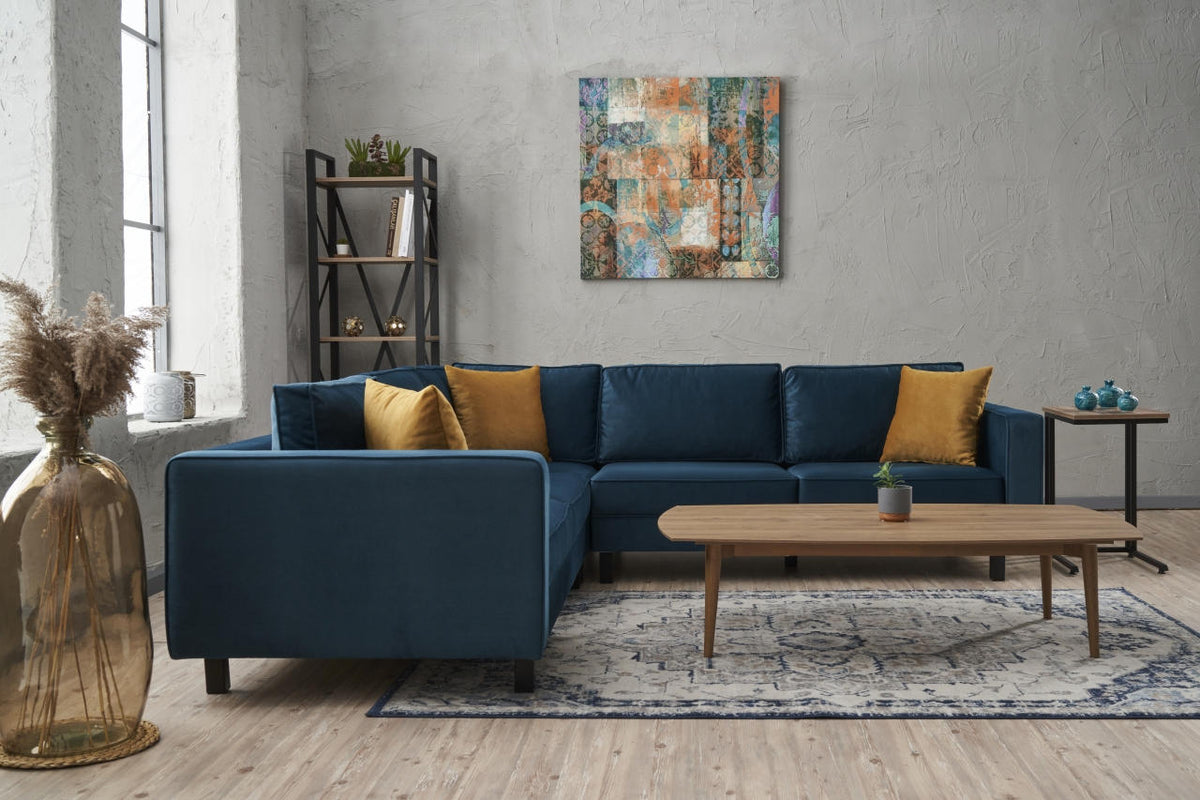 Banken - Hoekbank Kale Velvet marine blauw - vijf persoons - Dimehouse