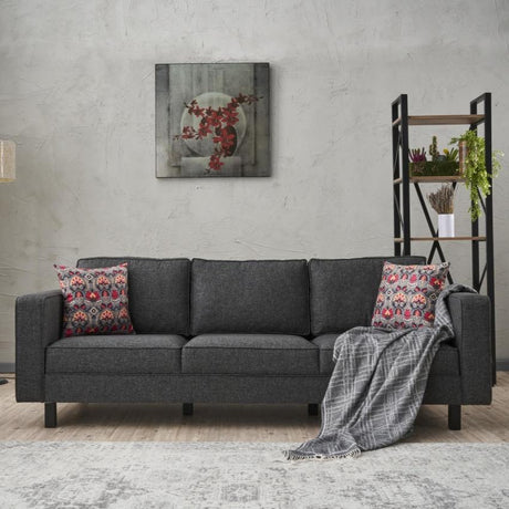 Canapé 3 places Kale en tissu de lin anthracite - coussins confortables