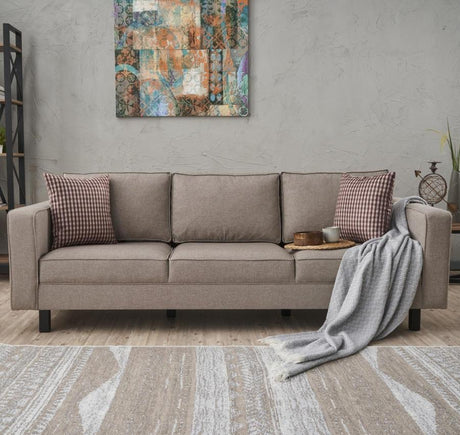 Canapé 3 places Kale en tissu lin taupe - coussins confortables