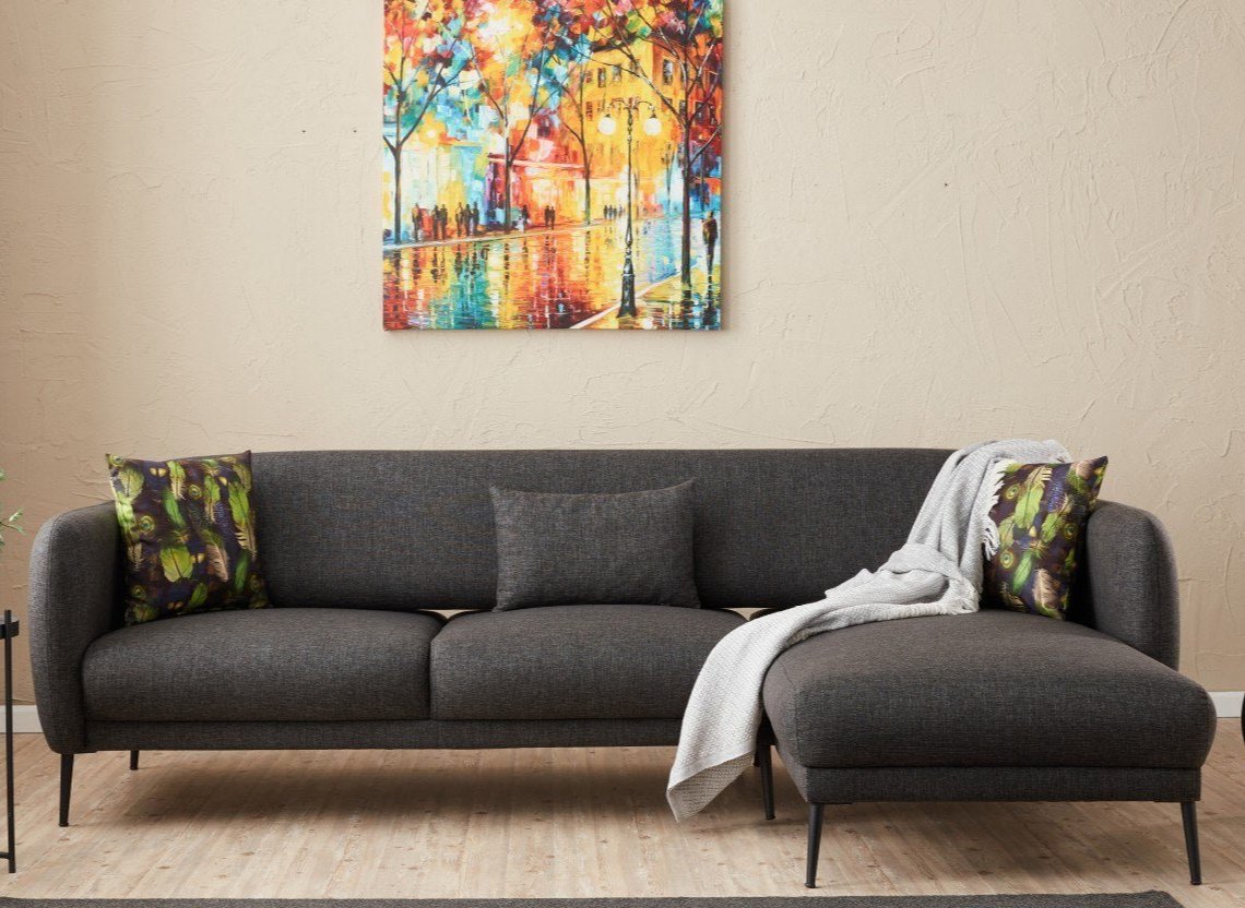 Canapé d'angle droit avec fonction couchage Venus Anthracite