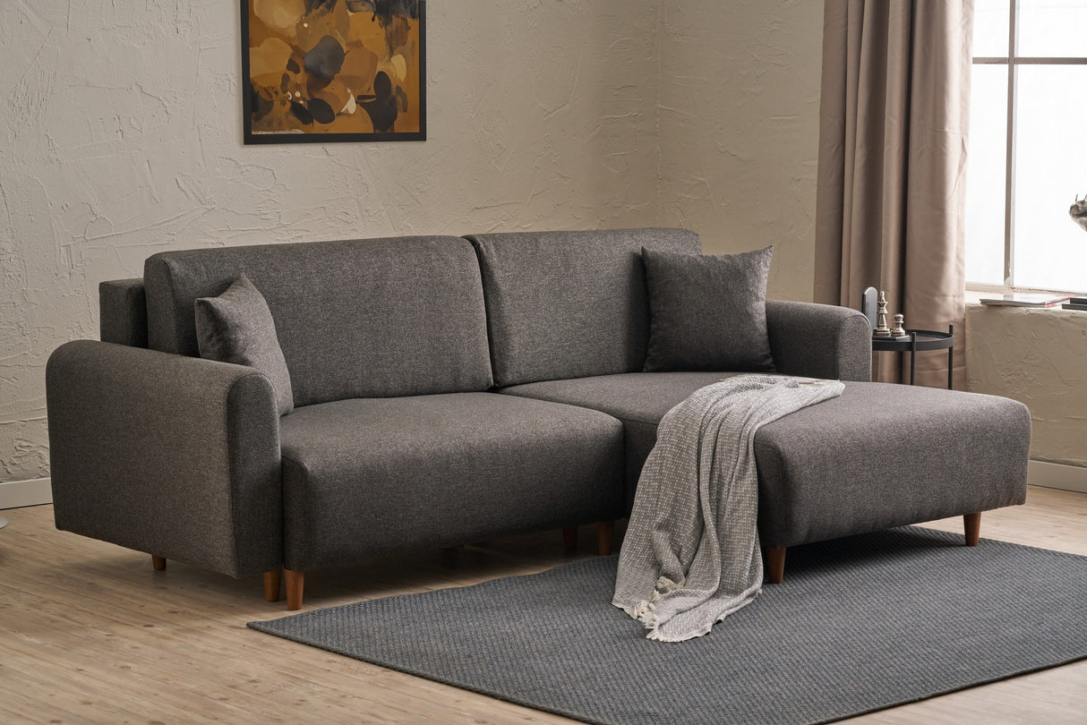 Canapé d'angle avec fonction couchage Droite Crinière Anthracite