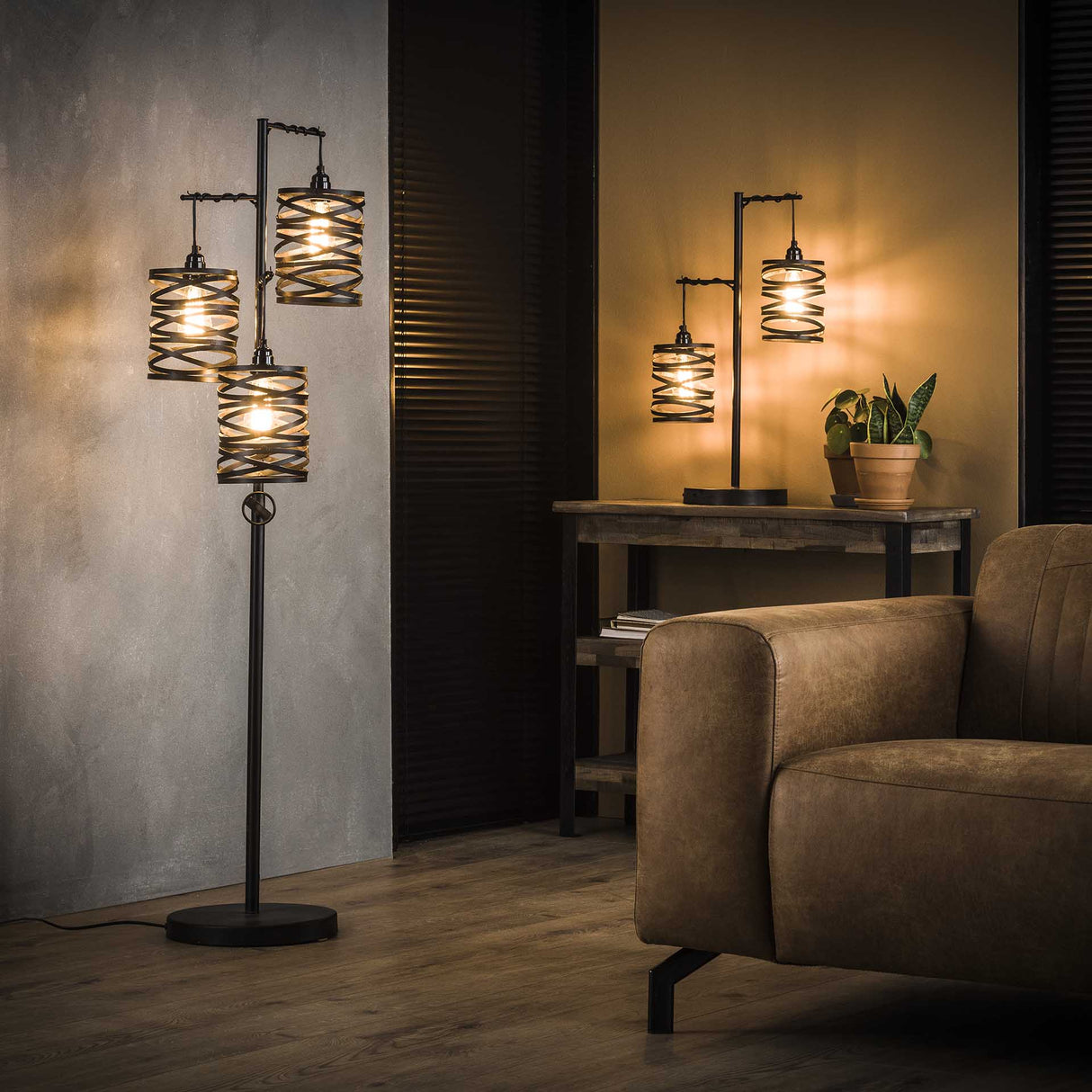 Industriële Vloerlamp Spin Metaal 3-Lichts Slate Grey
