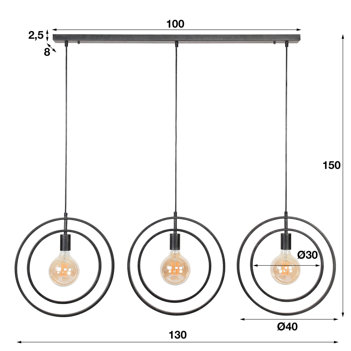 Lampe suspendue Otan DH Intérieur Charbon LxlxH 129x46x11 Métal Blanc indication de la taille de la photo