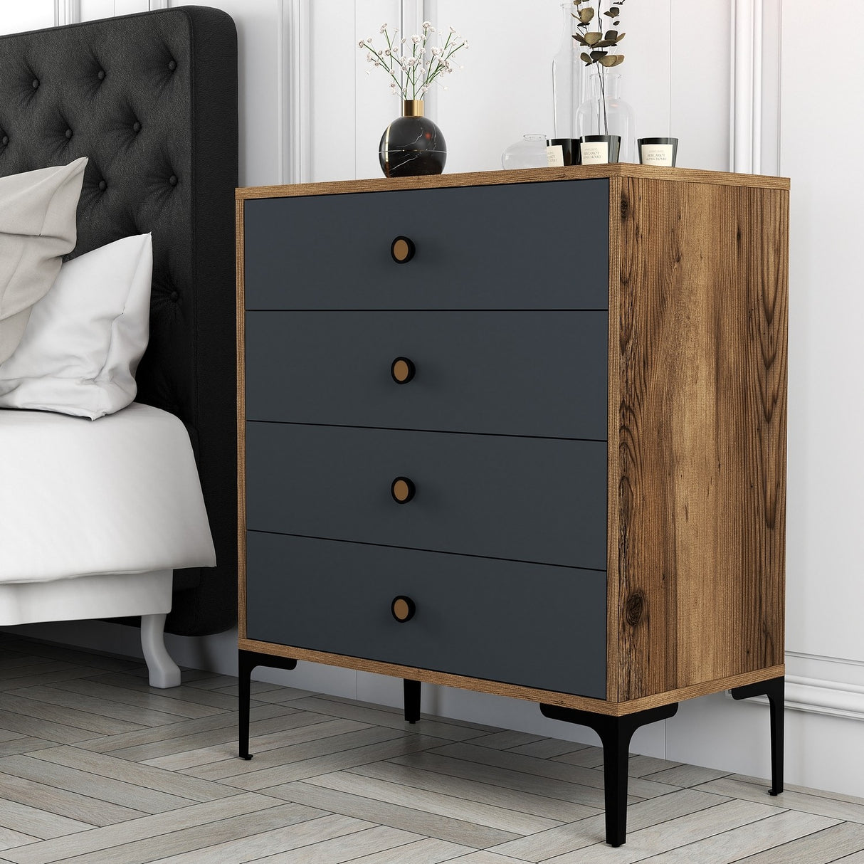 Chargement d'armoire Lizbon anthracite Mélamine 76x90.7x40 cm