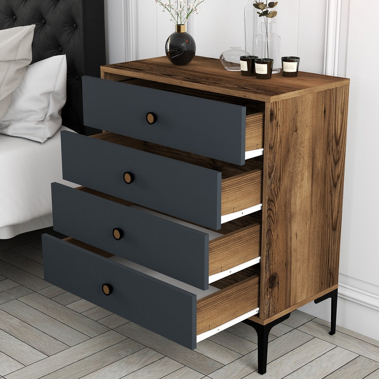 Chargement d'armoire Lizbon anthracite Mélamine 76x90.7x40 cm