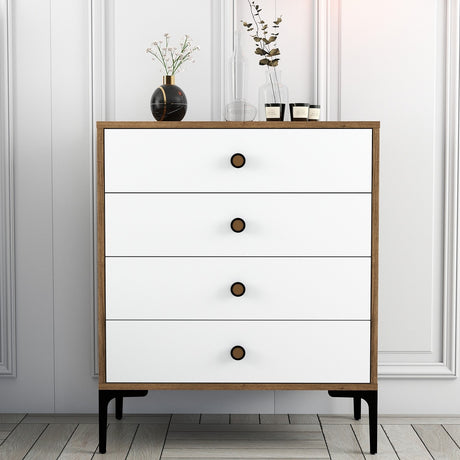 Ladekast Lizbon Walnoot Wit Melamine 76x90,7x40 cm