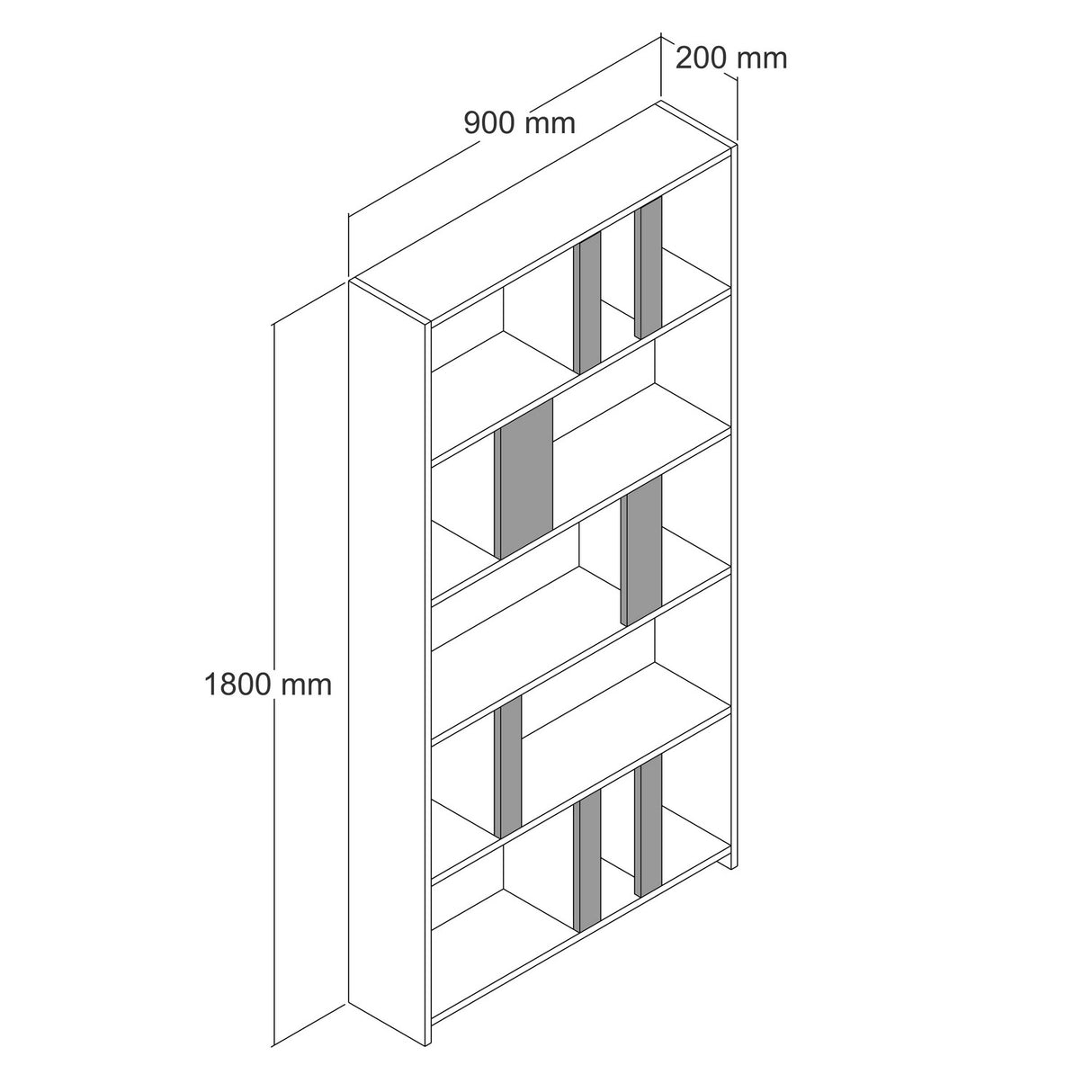 Bibliothèque Lima Walnut White Mélamine 90x180x20 cm