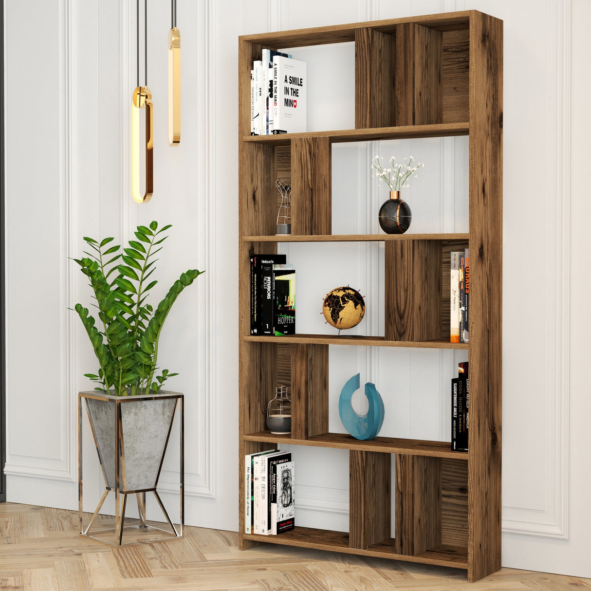 Bibliothèque Lima Walnut Melamine 90x180x20 cm