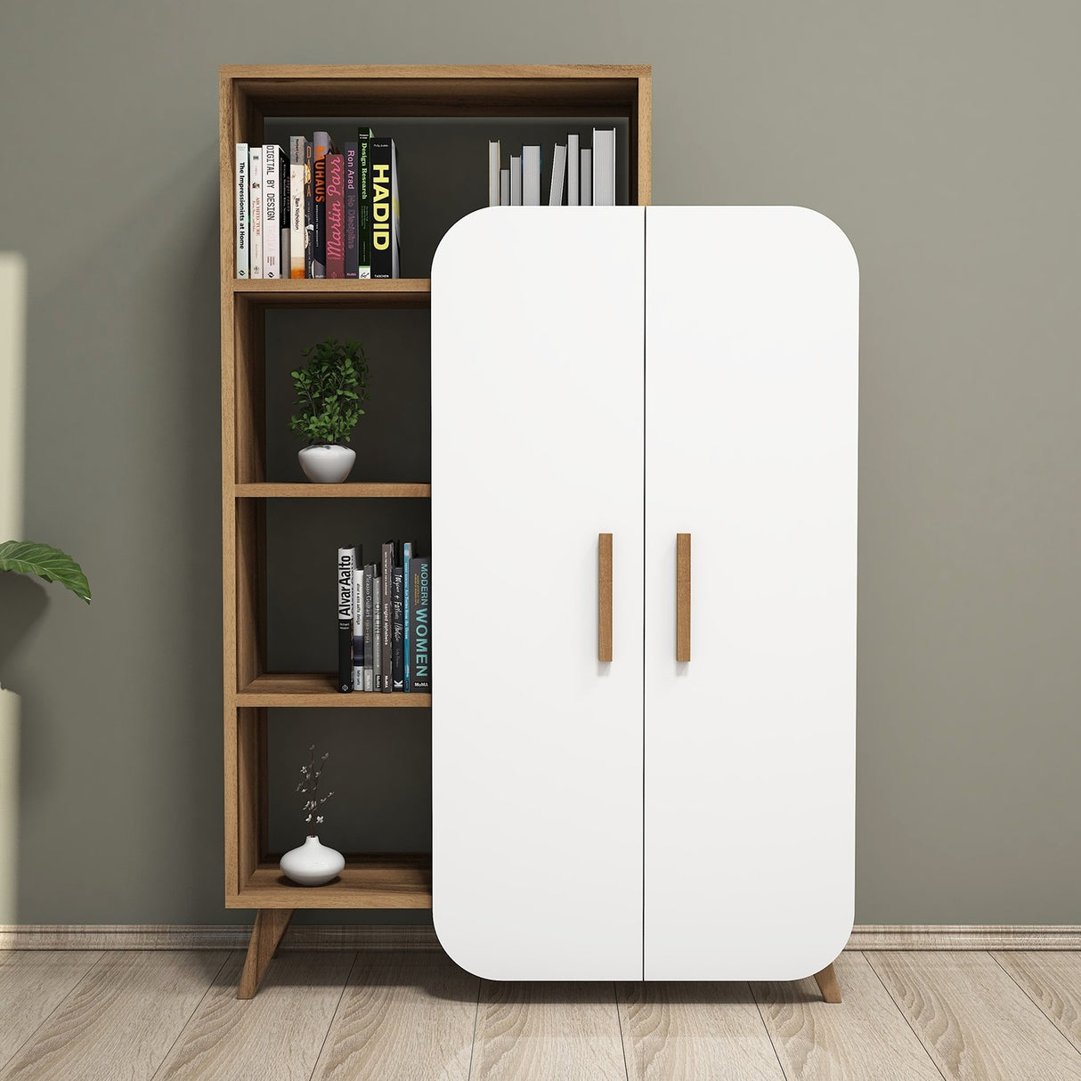 Bibliothèque Forme de noix Mélamine blanche 90x132x32 cm