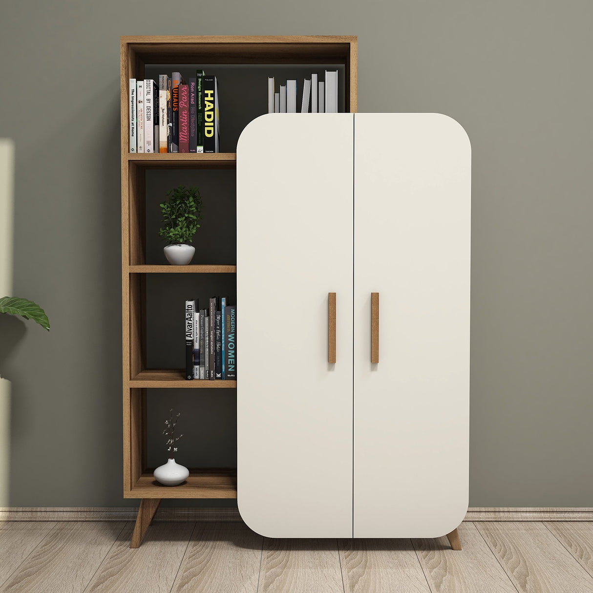 Bibliothèque Forme de noix crème mélamine 90x132x32 cm