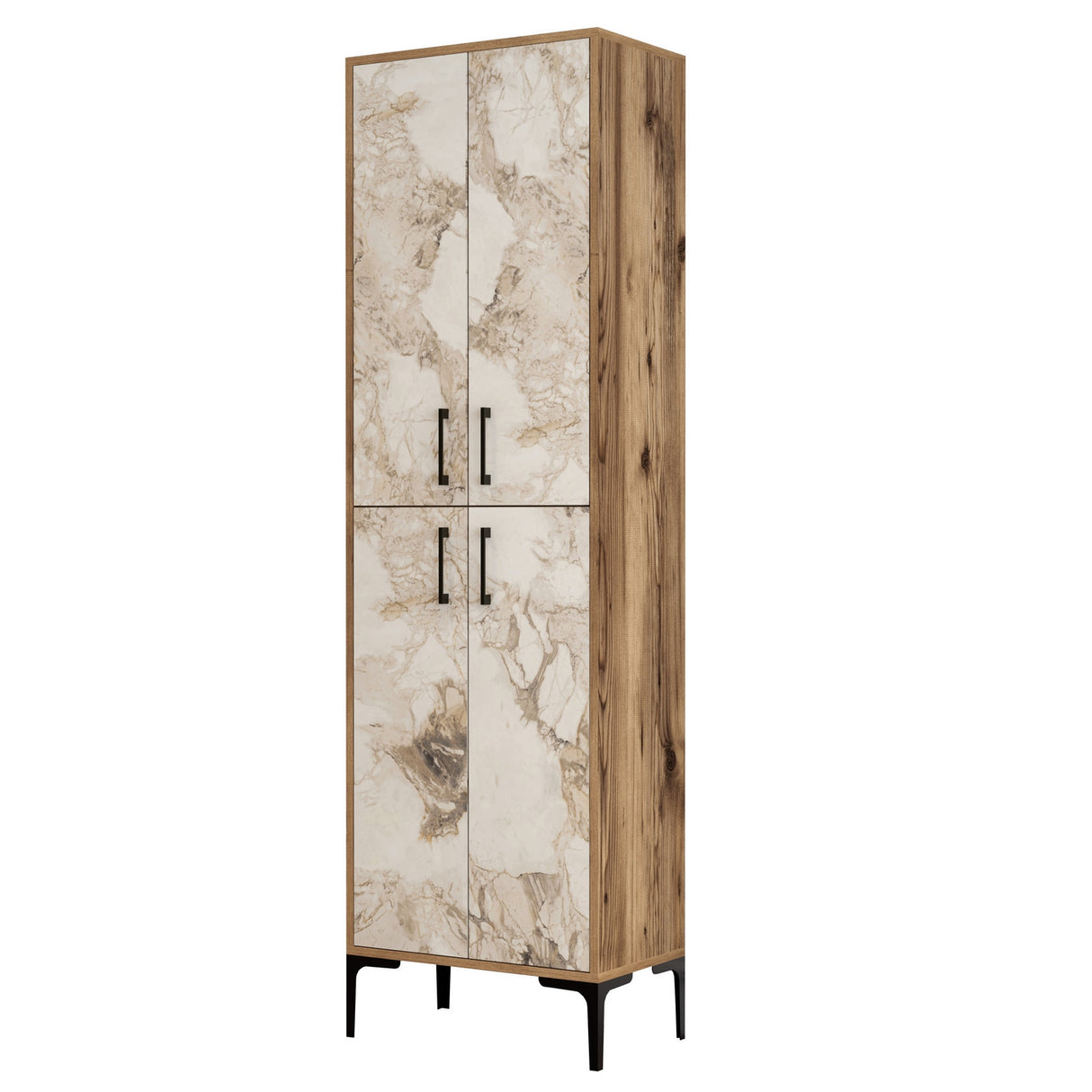 Wandkasten - Wandkast Walnoot Wit Marmer Melamine 200x60x35 cm - Berlin - Dimehouse
