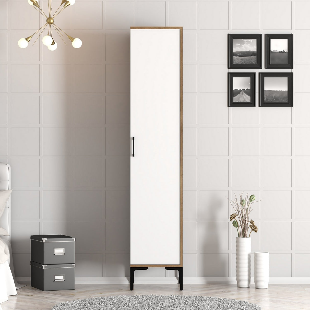 Garde-robe kumual s noyer mélamine blanche 40x47.5x201,4 cm