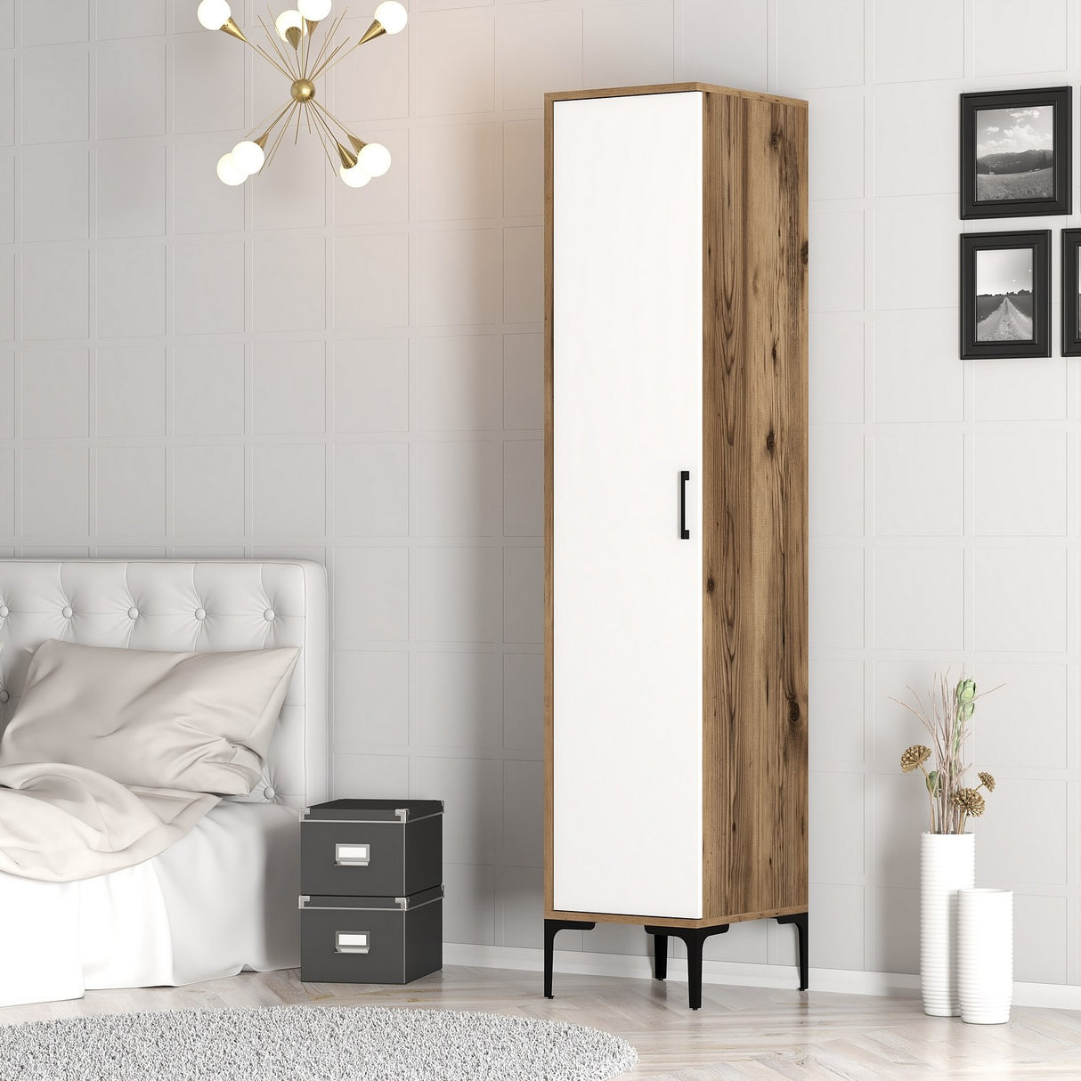 Garde-robe kumual s noyer mélamine blanche 40x47.5x201,4 cm