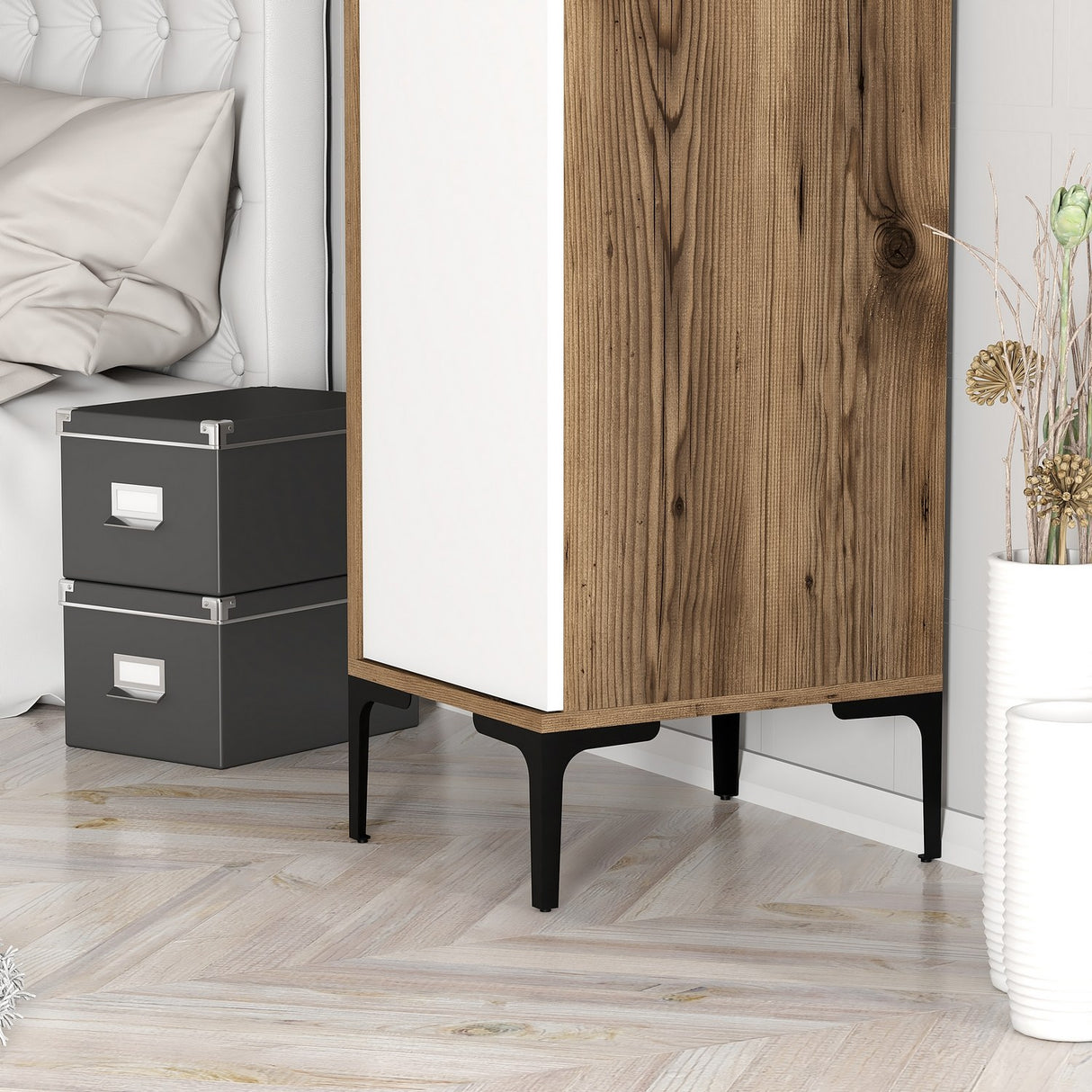 Garde-robe kumual s noyer mélamine blanche 40x47.5x201,4 cm