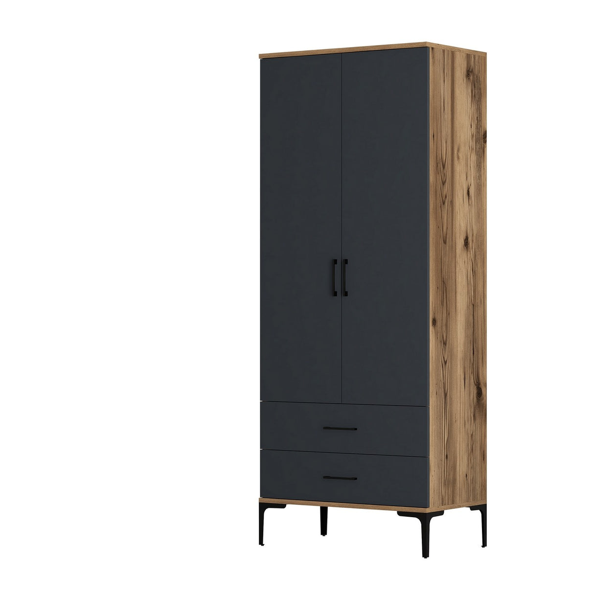 Armoire kumsal t walnut anthracite mélamine 80x47.5x201.4 cm