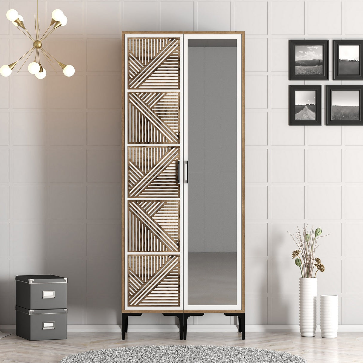 Garde-robe kumsal pr walnut white mélamine 80x47.5x201.4 cm
