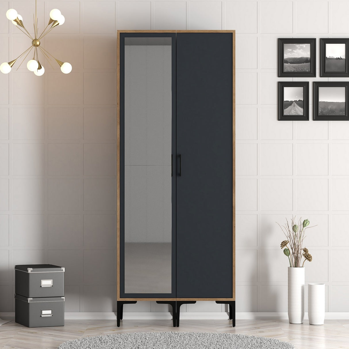 Armoire Kumsal RS Walnut Anthracite Mélamine 80x47.5x201.4 cm
